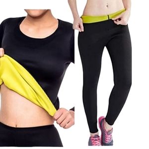 Womens Shirt & Pants Set Exercise Workout Sauna Sweat Suit